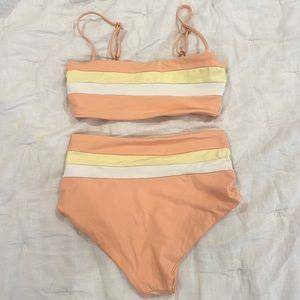 L Space Portia Stripe Bikini Bottom Tangy Lemon Drop Cream